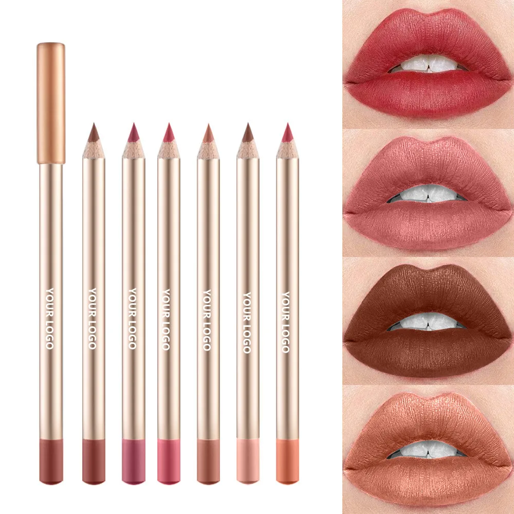 Konturówka do ust Private Label Wholesale Organic Nude Long Lasting Waterproof Matte Cream Lipliner Vegan Pink Gold Lip Liner 10pcs