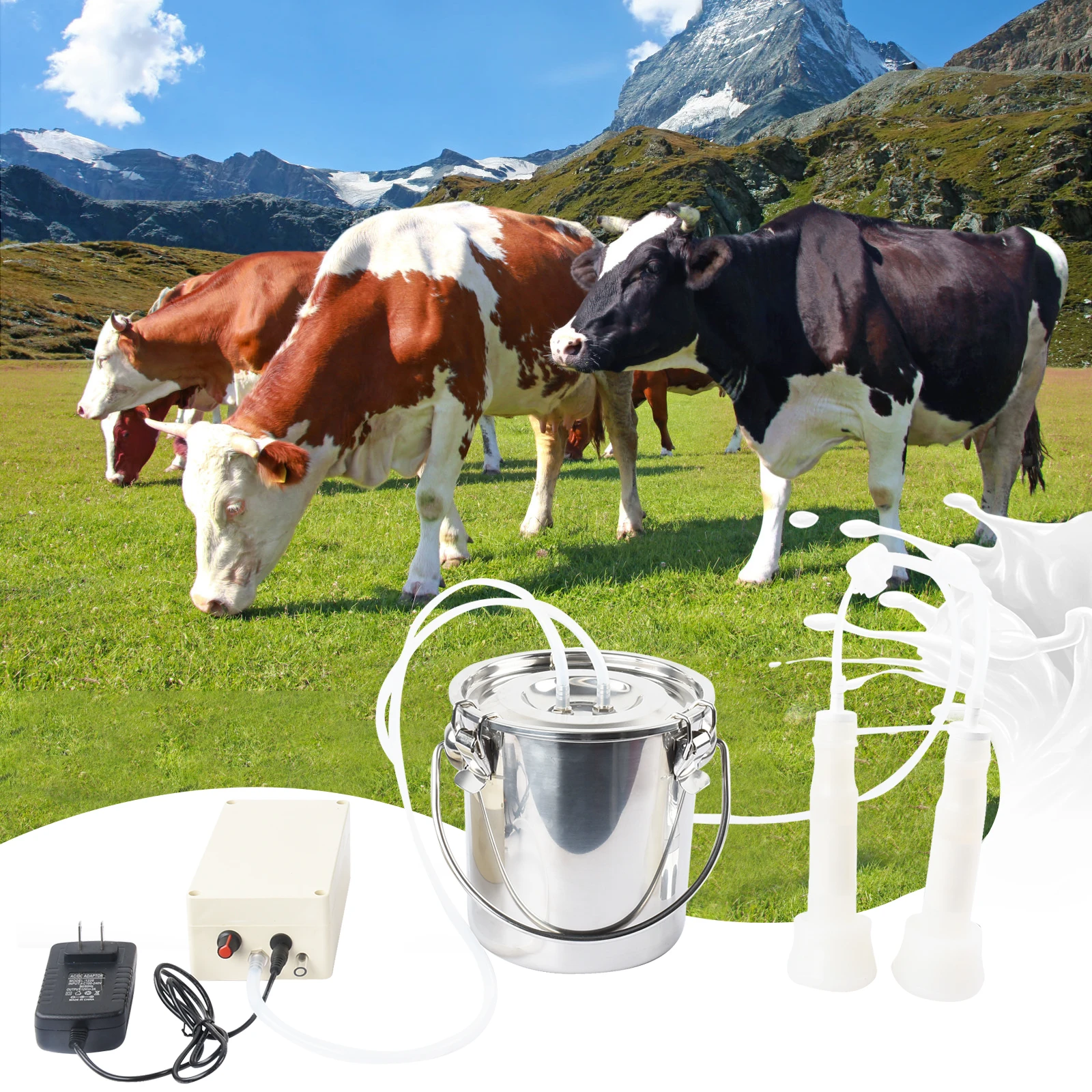 

3L Electric Milking Machine For Cattle Goat Pulse Milk Machine Stainless Steel Bucket Milker Vacuum Pump Farm Livestock Tool