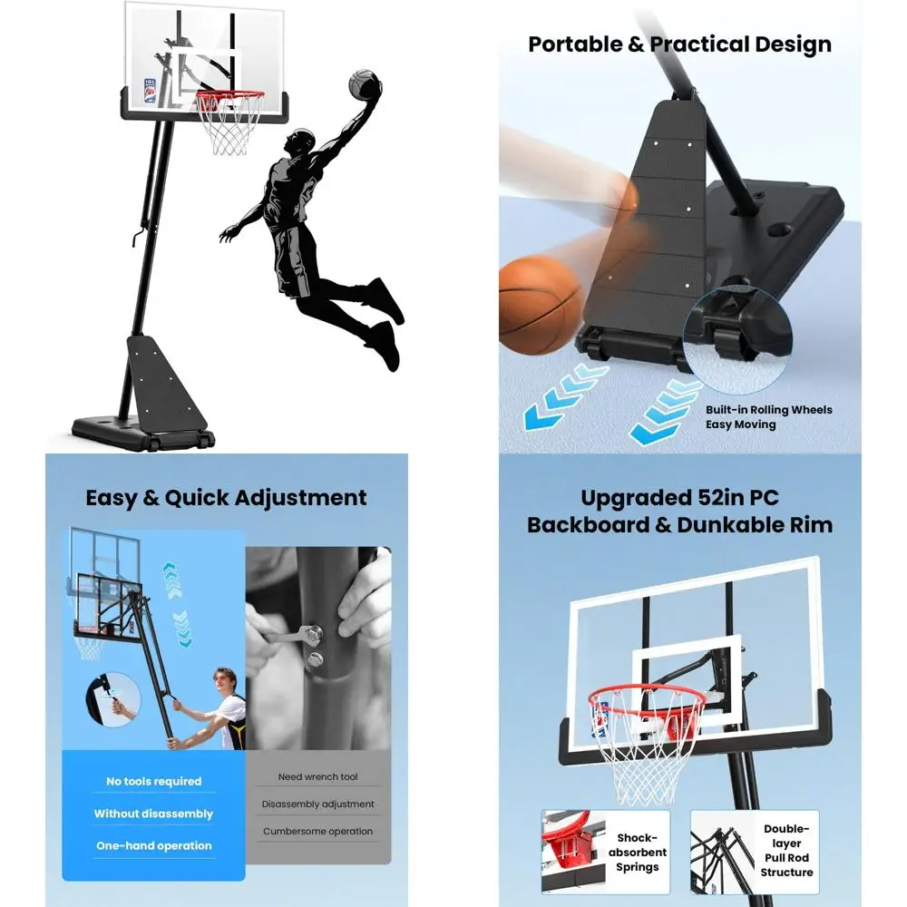 

Portable Outdoor Basketball Hoop with 52 Shatterproof Backboard, Adjustable 10FT Height, Outdoor Basketball System