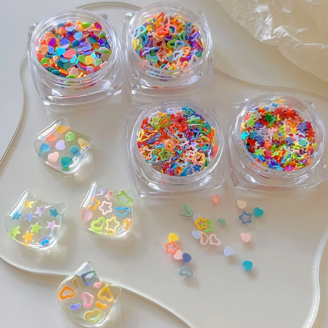 カラフルな中空五芒星愛のハート韓国グリッターパウダースパンコール蝶月超薄型ネイルアートアクセサリー装飾