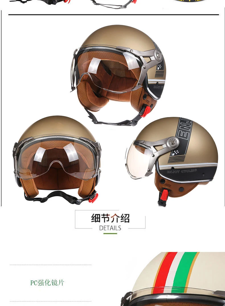 Neue Open Face 3/4 Motorrad Helm Retro Motorrad Helme Vintage Chopper Capacete De Moto Bike Roller Mit Für Männer Frauen DOT – Detail 8