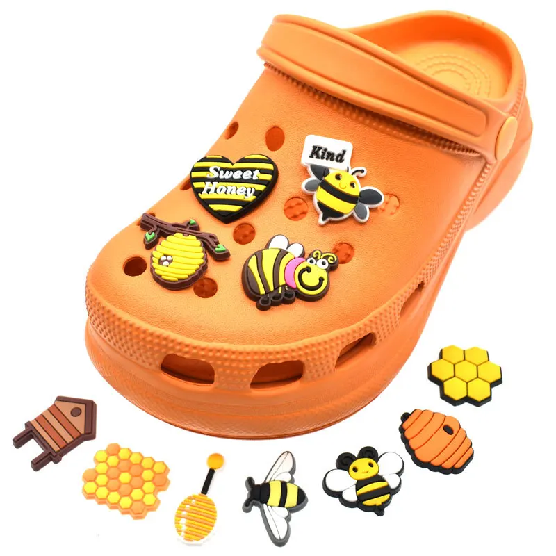 1pcs PVC Bee Accessories for Crocs Charms Men Badge Women Sandals Buckle Kids Pins Shoe Decoration Jeans X-mas Gift