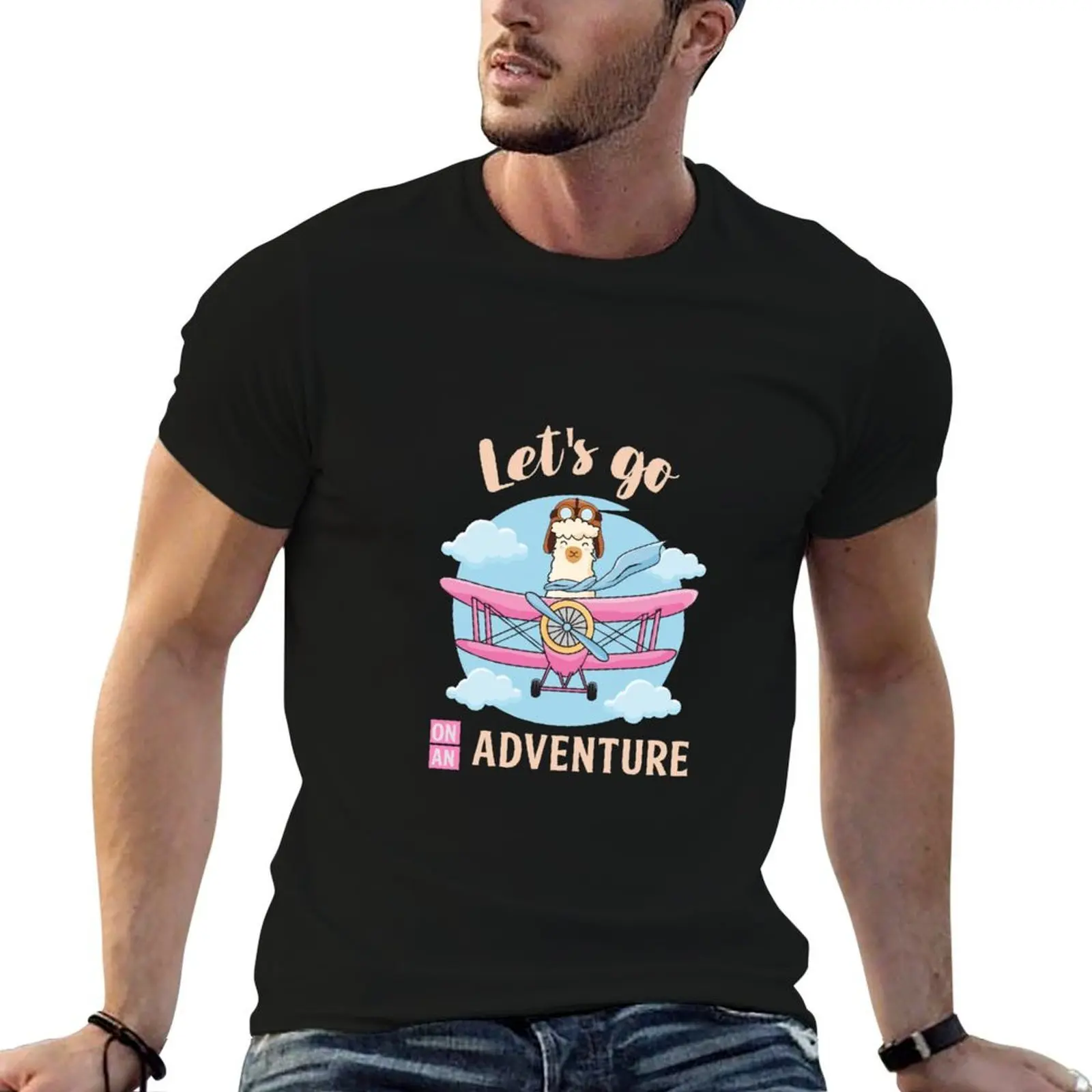 Cute Llama Let's Go On An Adventure T-Shirt t shirt man casual man graphic t shirt t shirts for man cotton soft T-shirt