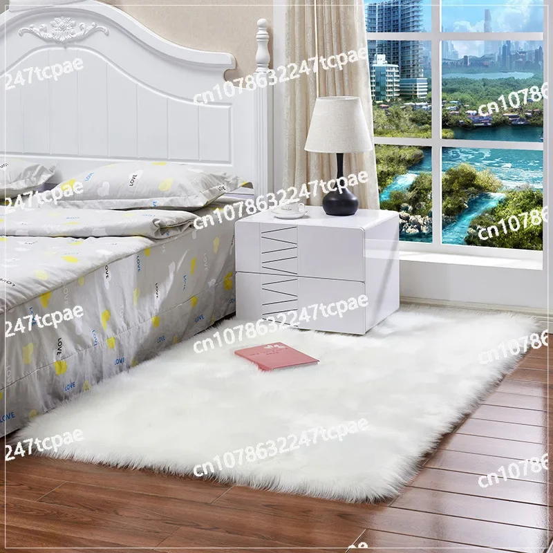 Simple imitation wool carpet Bedroom bedside floor mat Household long hair carpet Living room coffee table Machine washable