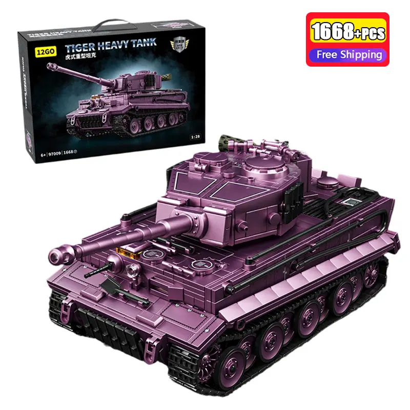 

97009 1668Pcs WW2 German Tiger Tank Building Blocks Military Heavy Weaponry Model Bricks Educational Construction Toys for Boy