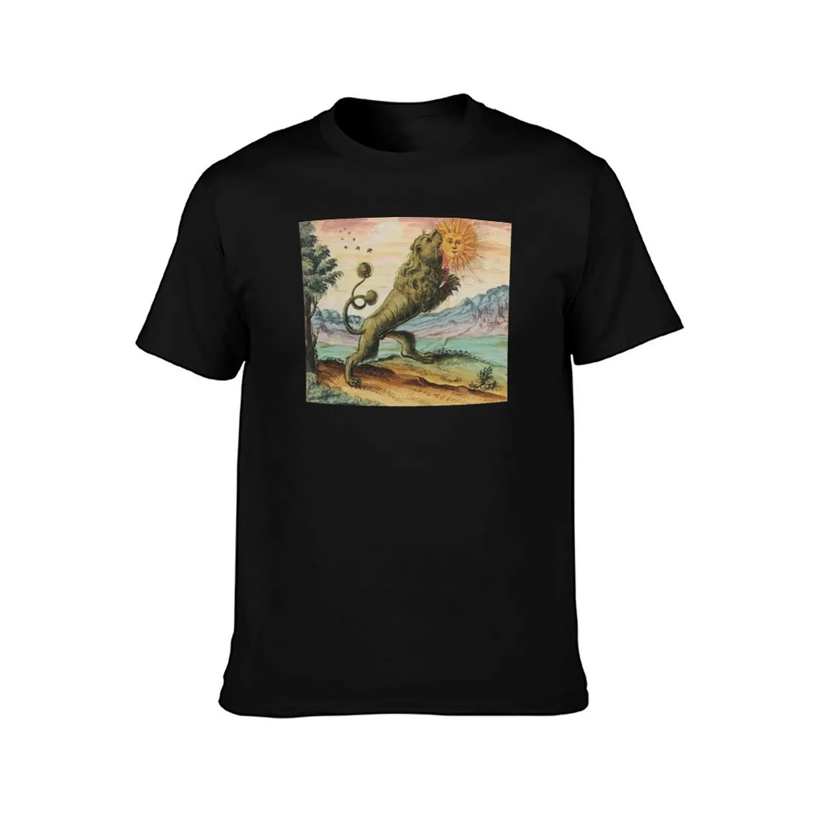 The Lion Eating The Sun Antique Alchemy Illustration T-Shirt Fashion Pattern Printed Tee Shirt T-Shirt