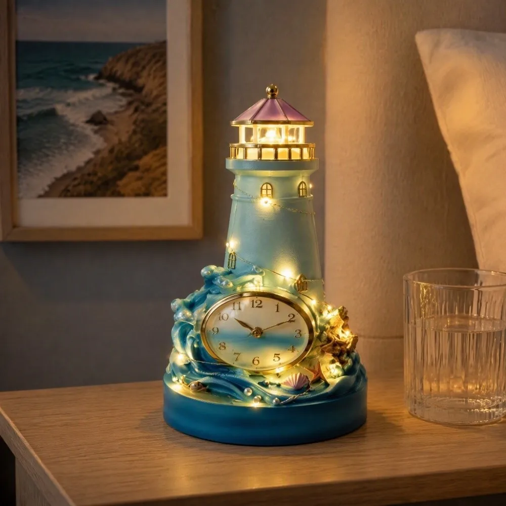 New Strange Lamp With Clock Coastal Light Clock 20cm Fashion Coastal Glow Clock Transparency Creativity Lighthouse Bedroom
