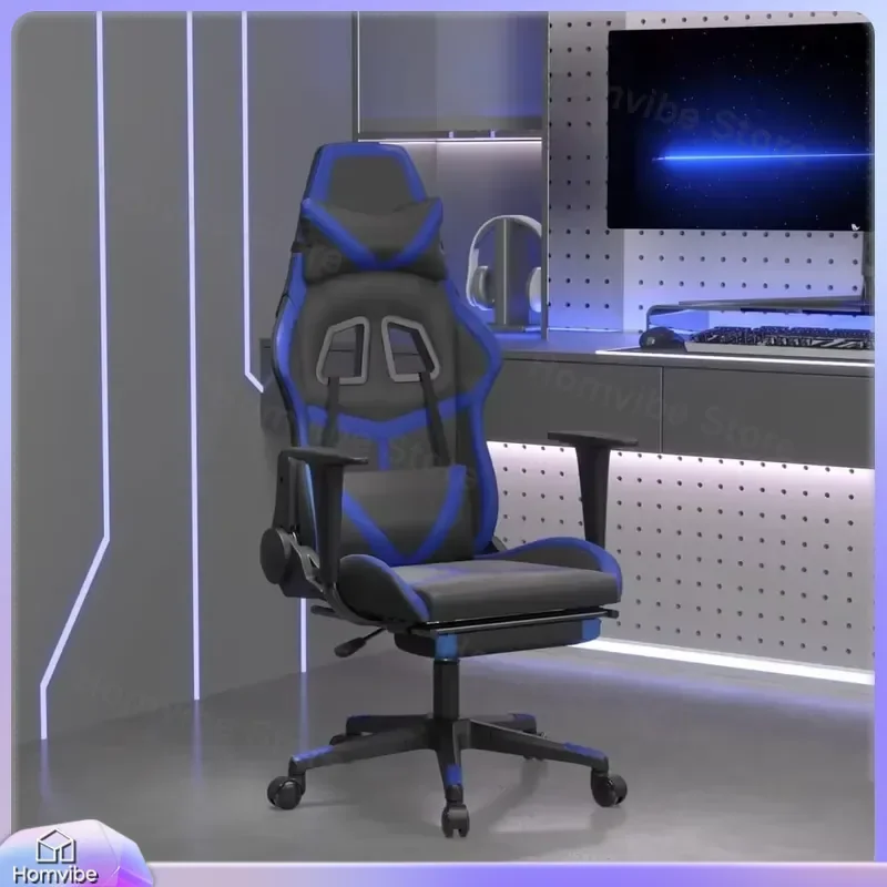 Gaming Chair with PU Leather Blue Ergonomic Office Chair Adjustable Height 360 Degree Swivel Racing Style Computer Chair for