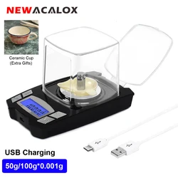 NEWACALOX 0.001g Mini Digital Pocket Scale USB Charging Milligram Scale 100g/50gx0.001g Precision Jewelry Medicine Lab Scale