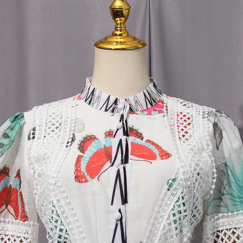 Kbq hit cor impressão emagrecimento maxi vestidos para mulheres gola lanterna manga cintura alta emendado faixas sheer vestido feminino novo