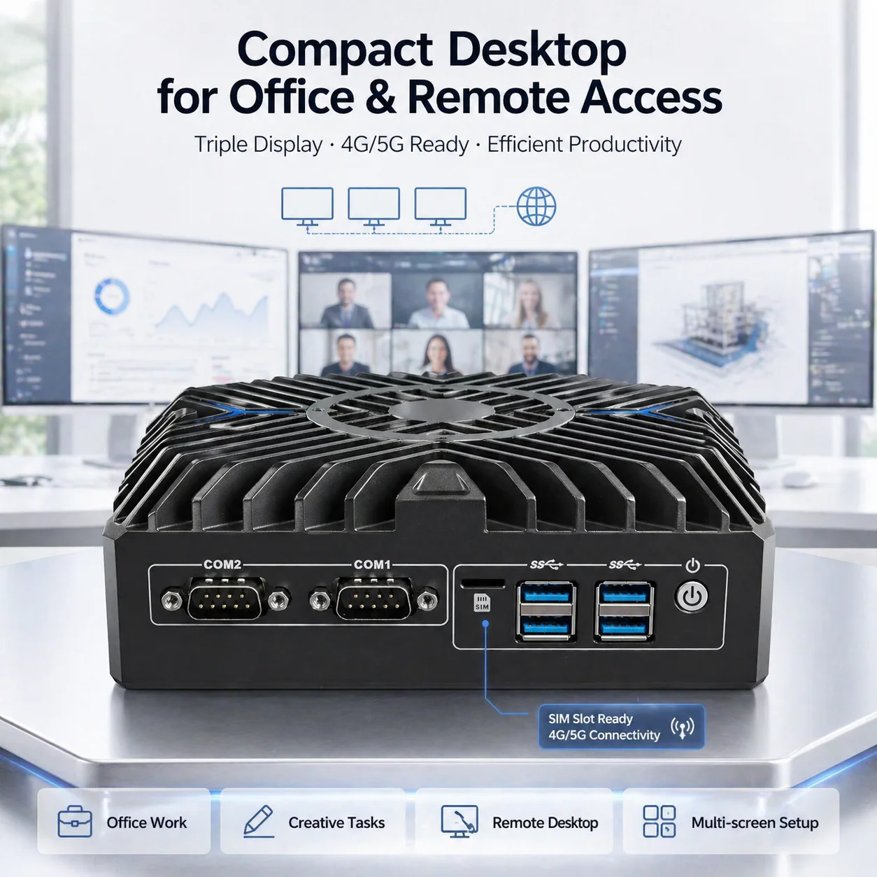 1215/1235/1255U Gen  Core  3  Triple Display Dual COM 3x2.5G LAN Active Cooling DDR5 4G 5G Ready Office Industrial Mini PC