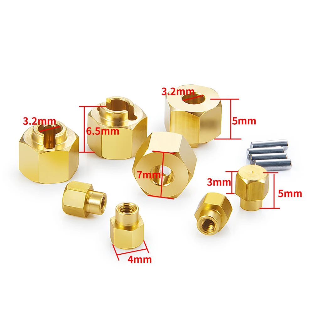 YEAHRUN 4 szt. Mosiężny Adapter sześciokątny koła 5/6mm rozszerzony Adapter napędu do osiowych SCX24 wszystkie serie 1/24 części zdalnie sterowany