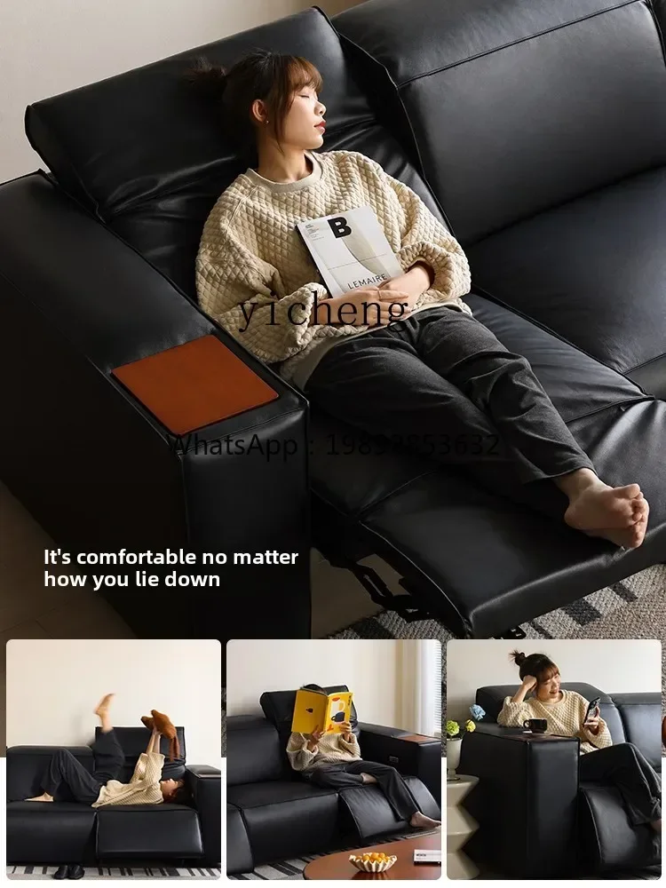 

DF электрический кожаный диван, регулируемый диван для гостиной, прямой, для трех человек, для маленькой квартиры, многофункциональный диван из воловьей кожи