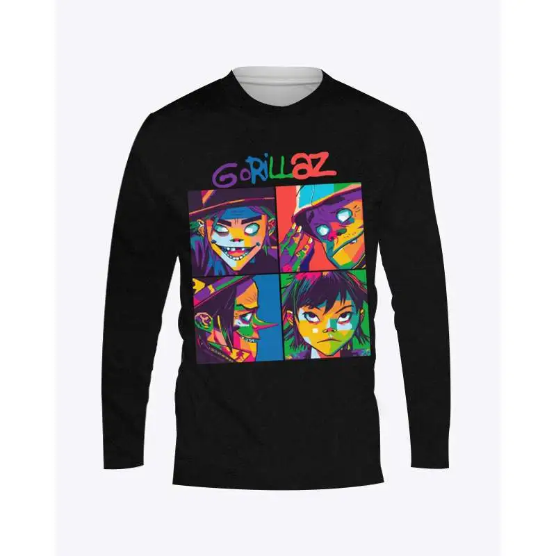 Rock Band Gorillaz Print Summer Men\'s Round Neck T-shirt Casual Long Sleeve Oversized Pullover Fashion Tops Trend Men Clothing