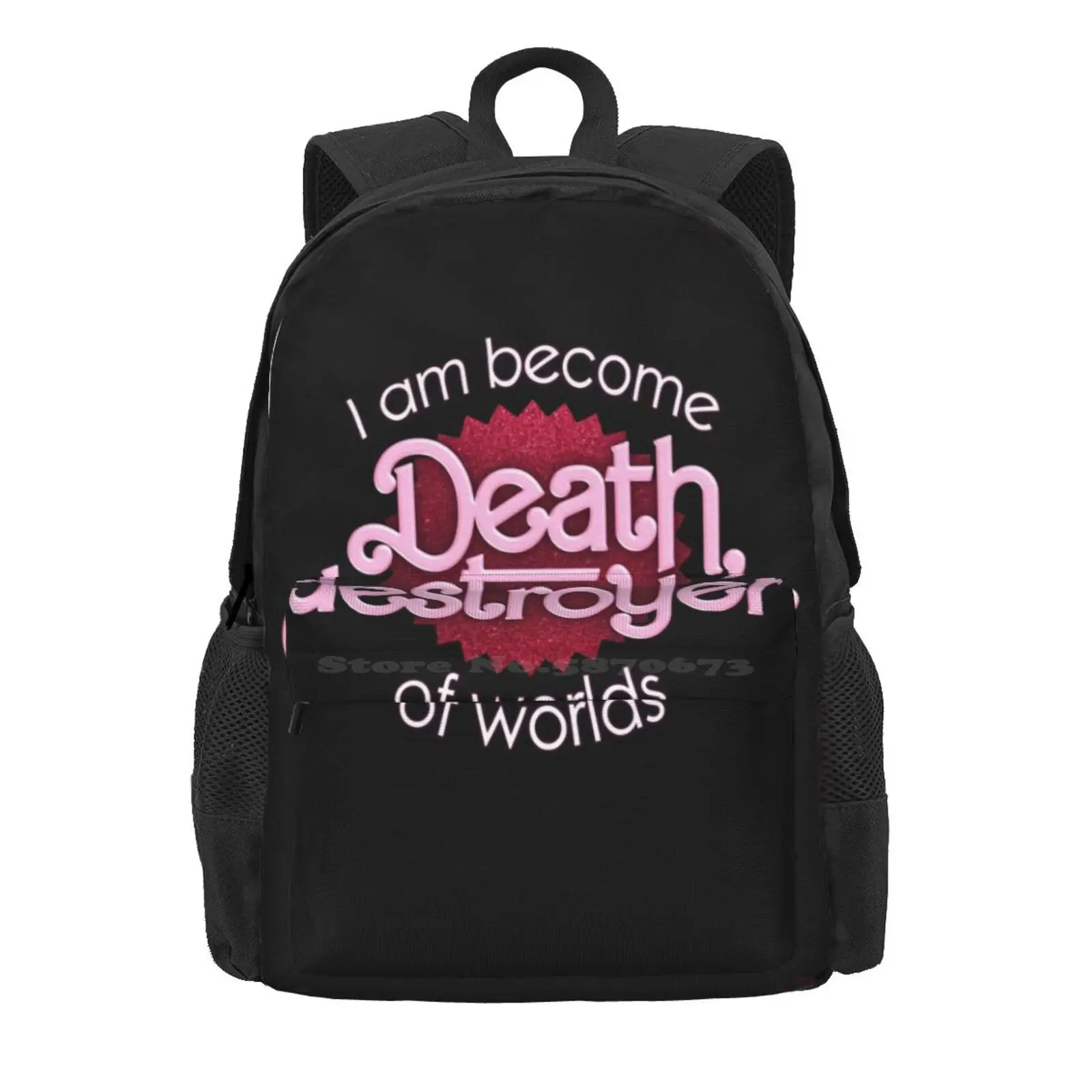 Barbenheimer I Am Become Death, Destroyer Of Worlds Parody Hot Sale Schoolbag Backpack Fashion Bags Weird Funny Snazzyseagull