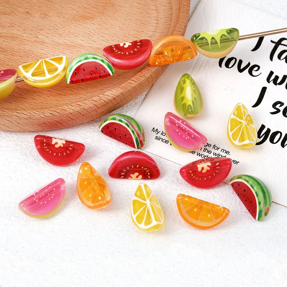 10pcs 10x18mm Watermelon Lemon Beads Acrylic Loose Spacer Beads For Jewelry Making Accessories DIY Pendant Bracelet Necklace