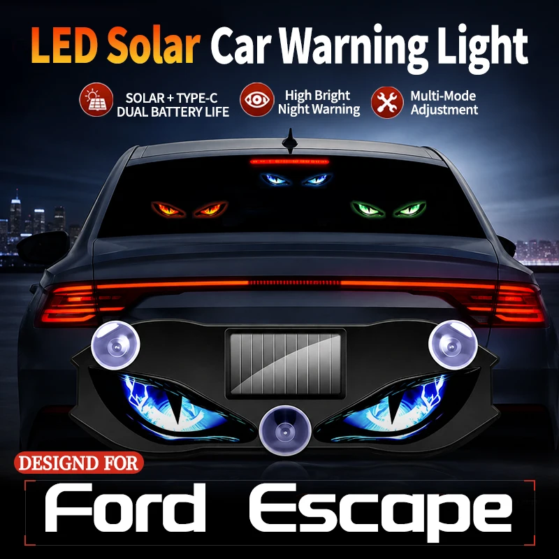 Special For Ford Escape Wireless Solar Car Sticker Light Devil Eye LED Warning Light Multi Mode Anti Rear End Collision