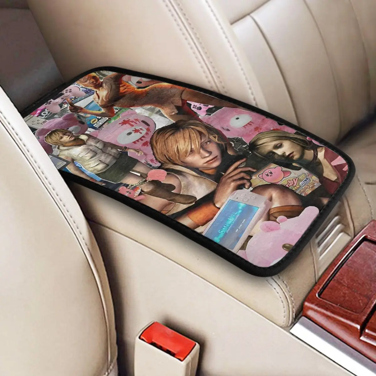 Leather Car Armrest Cover Mat Silent Hill Horror Video Games Non-slip Center Handle Box Pad Cushion Collage Car Interior Cushion