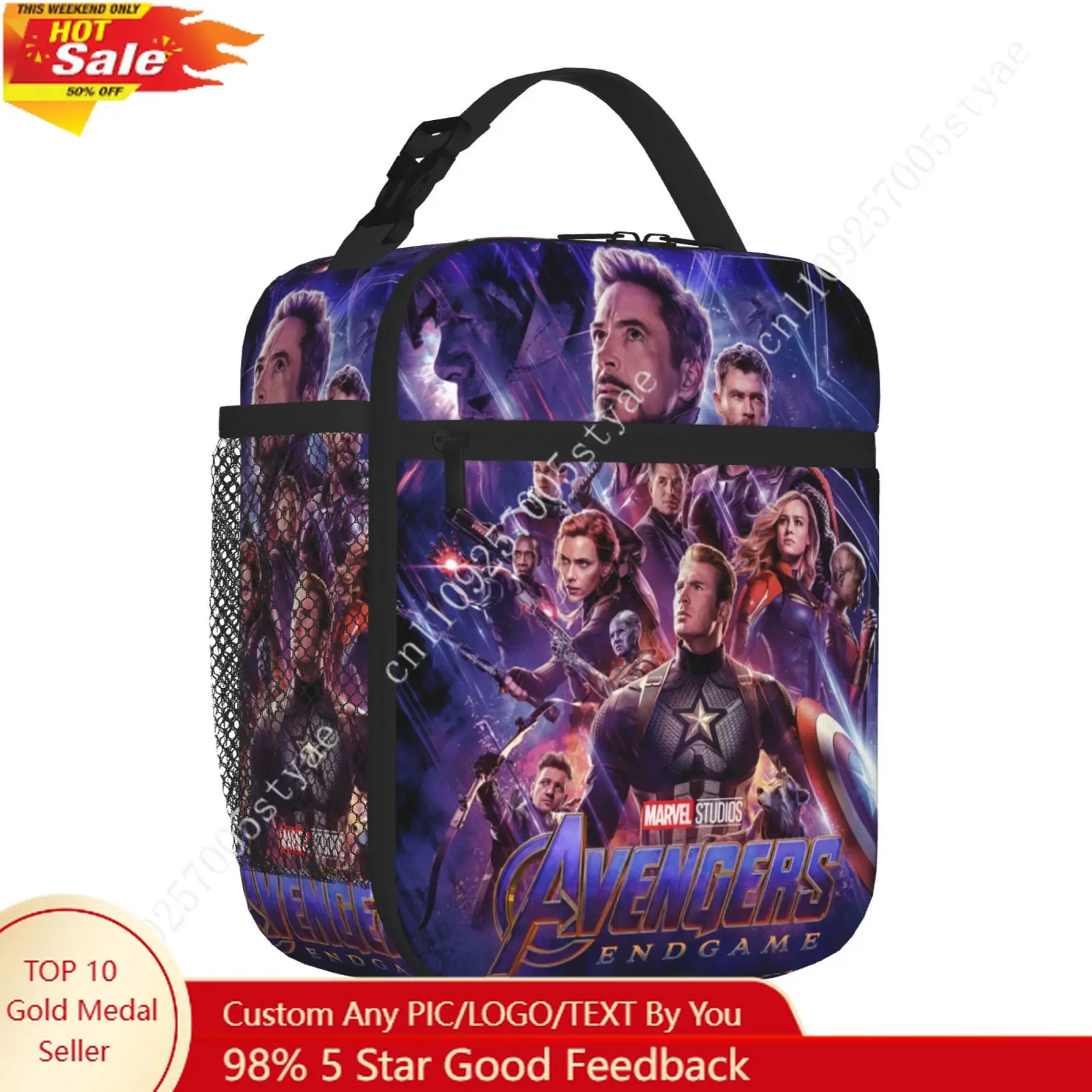 

Marvel Avengers Endgame Cosplay Custom Made Insulated Lunch Bag Thermal Lunch Container Portable Tote Lunch Box Bento Pouch