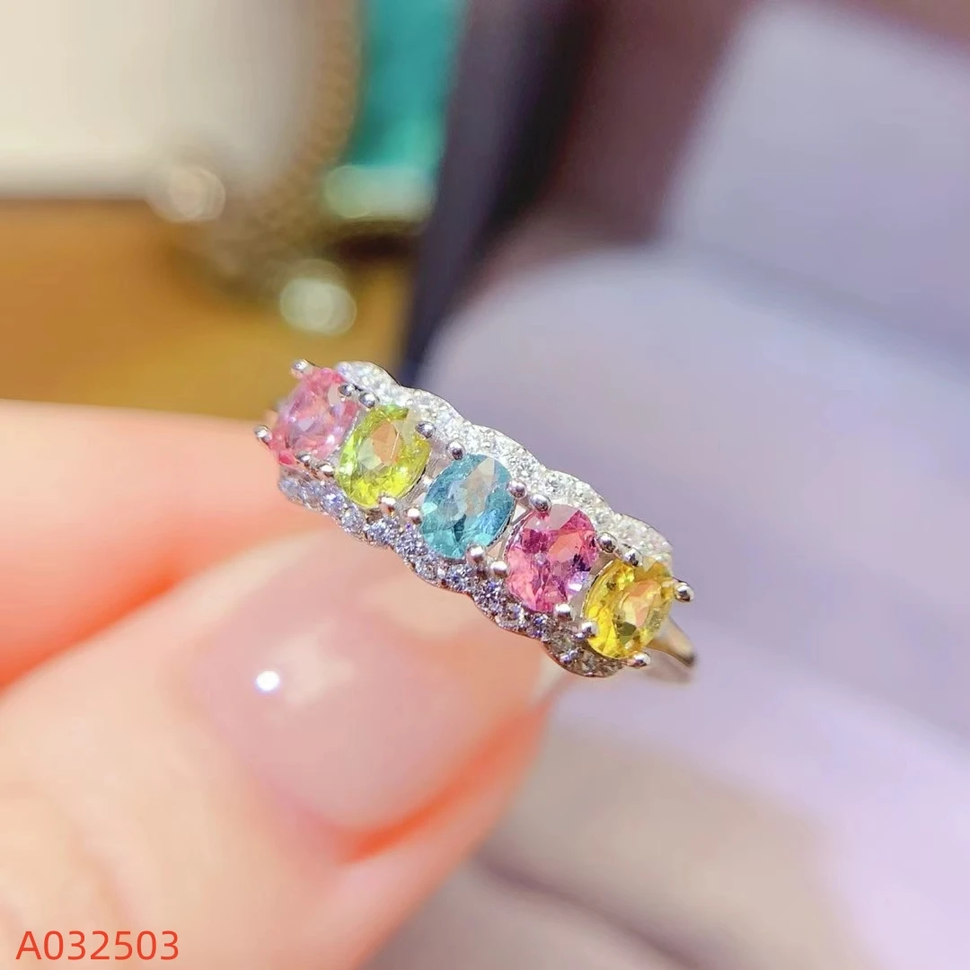 

KJJEAXCMY Fine Jewelry Natural Colorful Tourmaline Women's Ring S925 Pure Silver Exquisite Inlaid High Clarity Support Testing