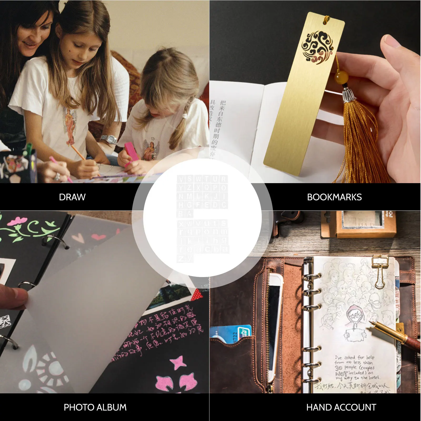 

12Pcs Creative Painting Stencils English Alphabet Number Templates Plastic Letter Stencils DIY Wall Painting Tools for Crafts