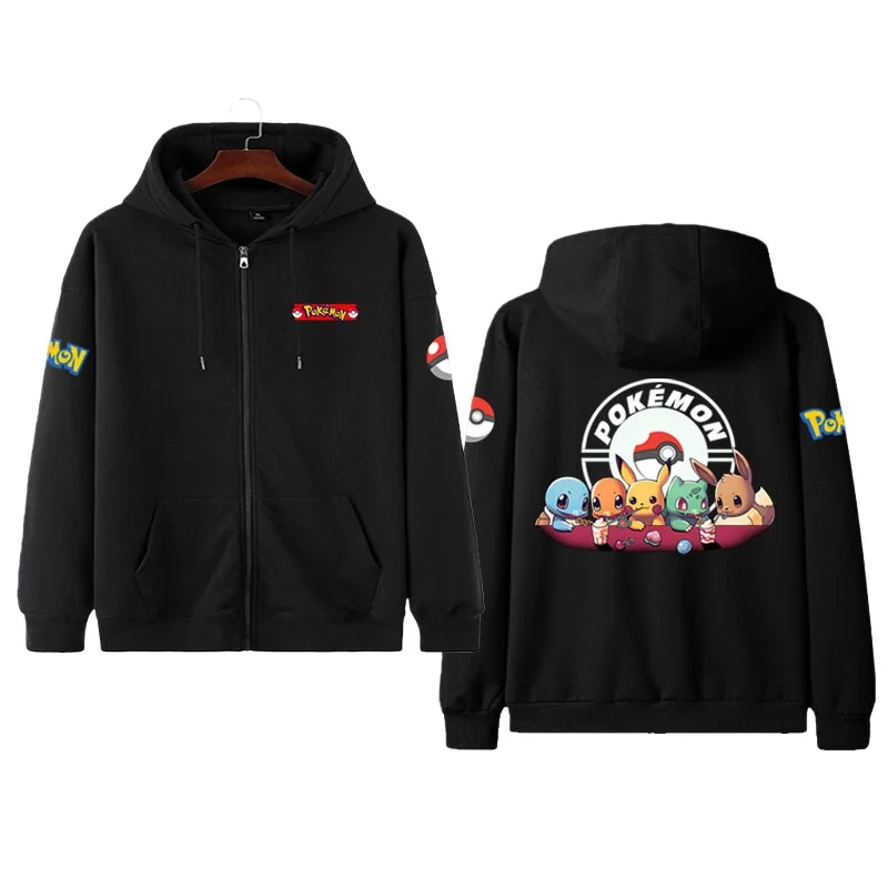 Sudadera con capucha con estampado de Pokémon de Anime japonés para hombre y mujer, ropa de moda de Hip Hop con cremallera, Sudadera con capucha, chaquetas, abrigo, ropa de calle