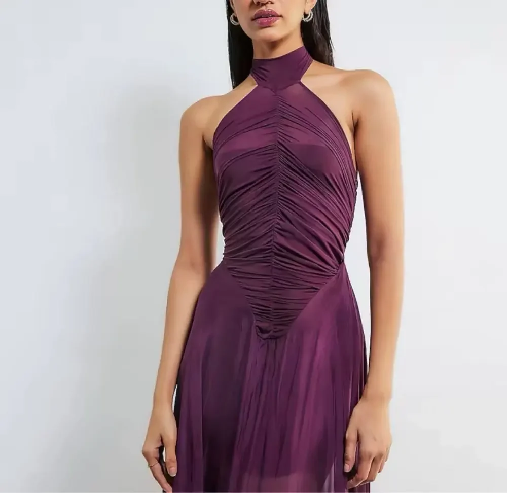 CustomizedCustomized Classic Purple Evening Dress Modern Style Halter Sleeveless Party Dresses A-Line Sweep Train Saudi Arabia P