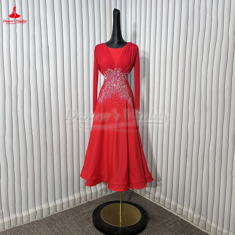 Ballroom Dance Long Sleeves Professional Practise Dresses for Women Adult Waltz Foxtrot Tango Competition Clothing Customize