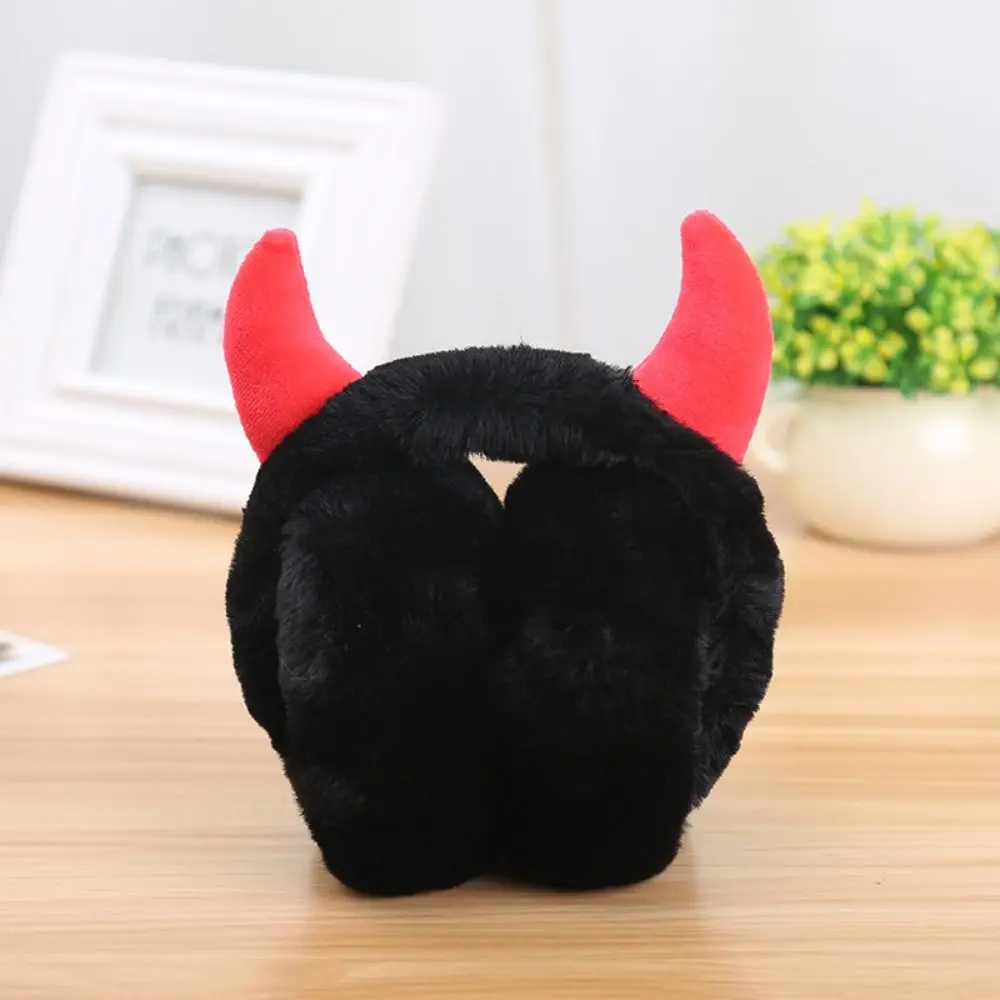 Comfortable Faux Rabbit Fur Devil Horn Earmuffs Solid Color Ear Cover Ear Cover Ear-Muffs Foldable Ear Warmer Autumn And Winter