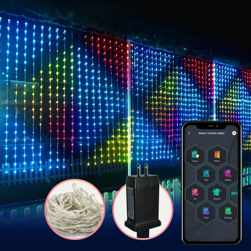 

2*2M 400L control christmas smart RGB pixel addressable curtain lights party APP control led lamp wedding decorations