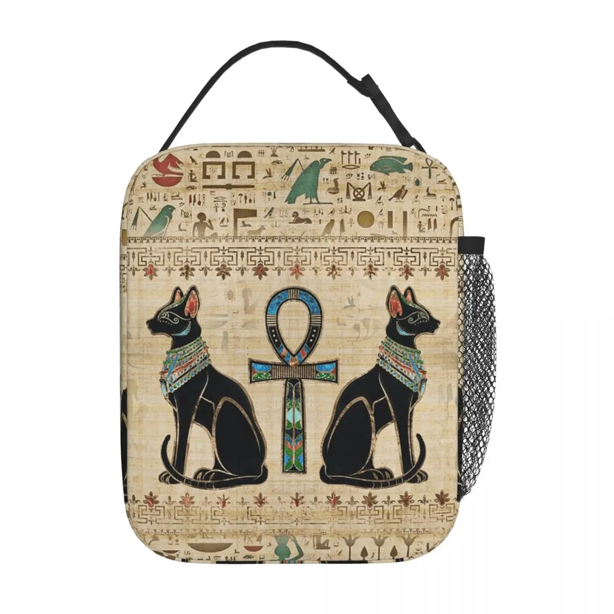 Egyptian Cats And Ankh Cross Insulated Lunch Bag for Women Kids Portable Food Boxes Thermal Lunch Box Tote