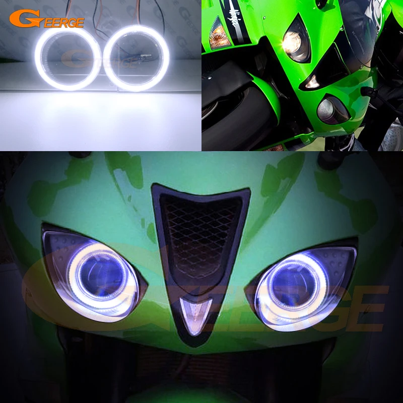 

For Kawasaki Ninja ZX-6R ZX6R ZX600 07 08 ZX-10r ZX10R ZX10 06 07 Day Light Ultra Bright COB Led Angel Eyes Kit Halo Rings