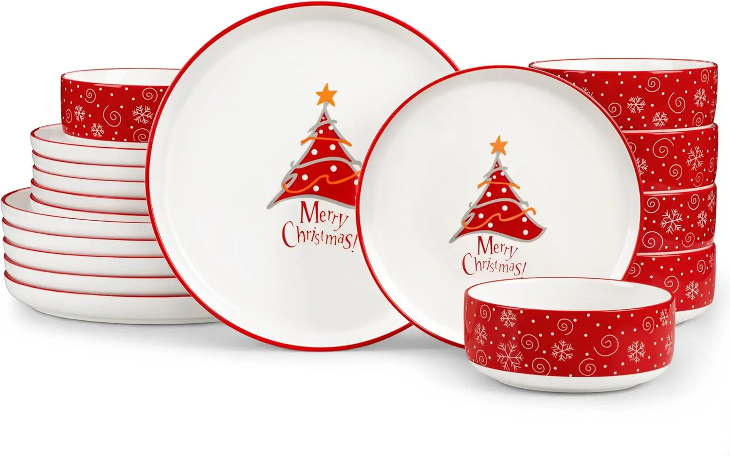 

Plates and Bowls Sets, 18 Pieces Christmas Porcelain Dinnerware Set for 6, Ceramic Dishware Dishes Kitchen Dinin·New Popularity