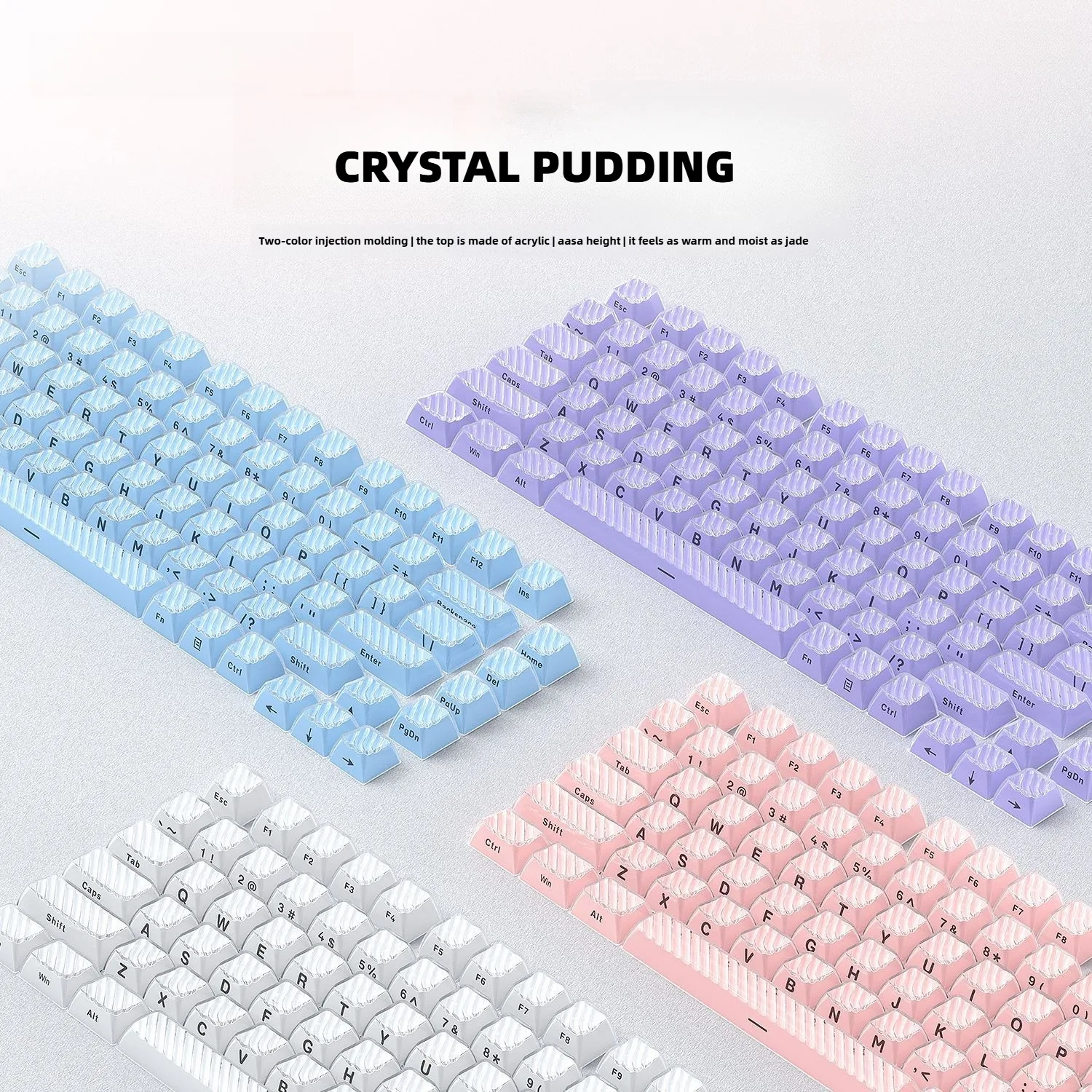 

136Keys Two Tone Side Engraved Keycaps Bpt Crystal Flowing Keycaps DIY Customized Transparent Crystal Keycaps