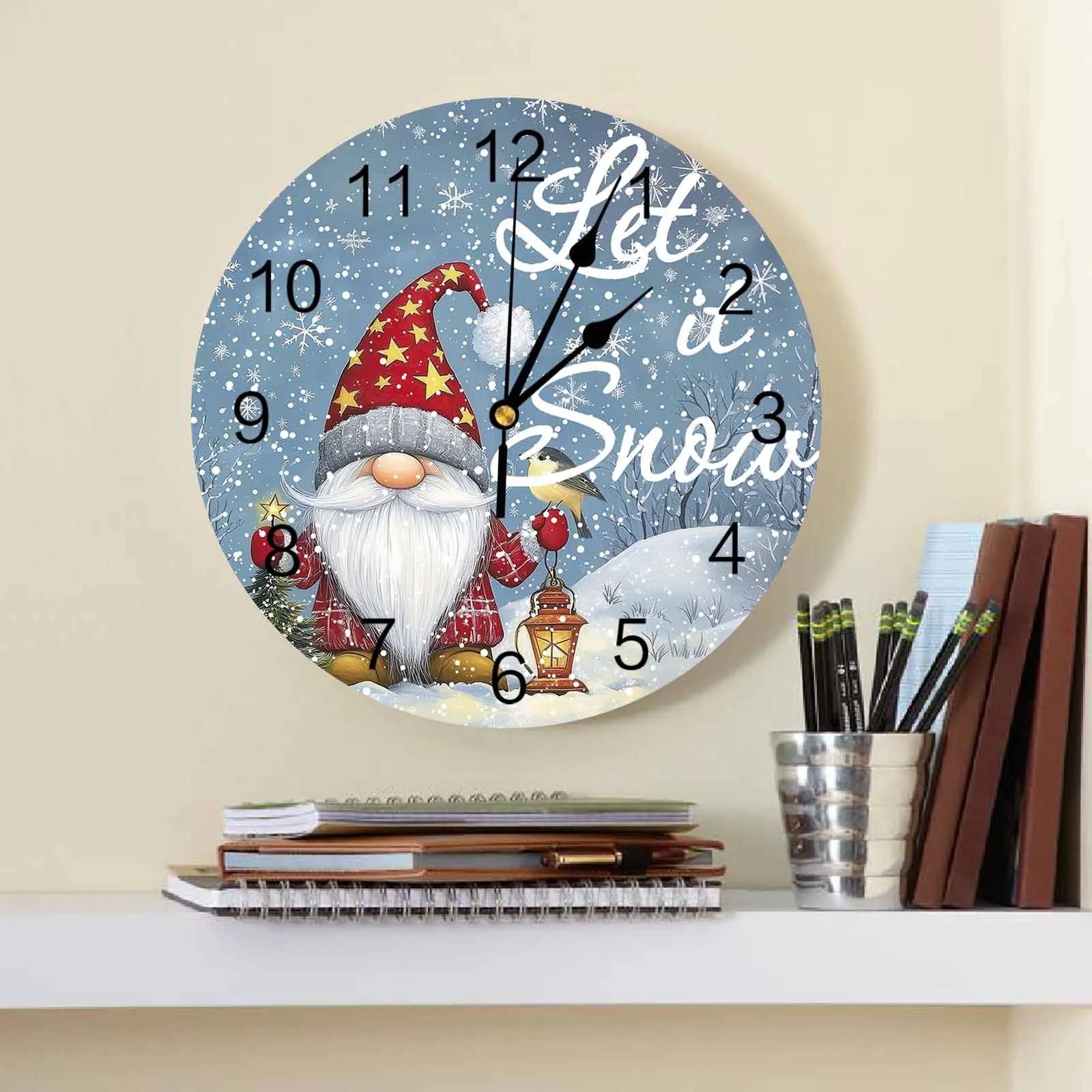

Illustration Snowflake Christmas Tree Wall Clock Large Modern Kitchen Dinning Round Wall Clocks Bedroom Silent Hanging Watch