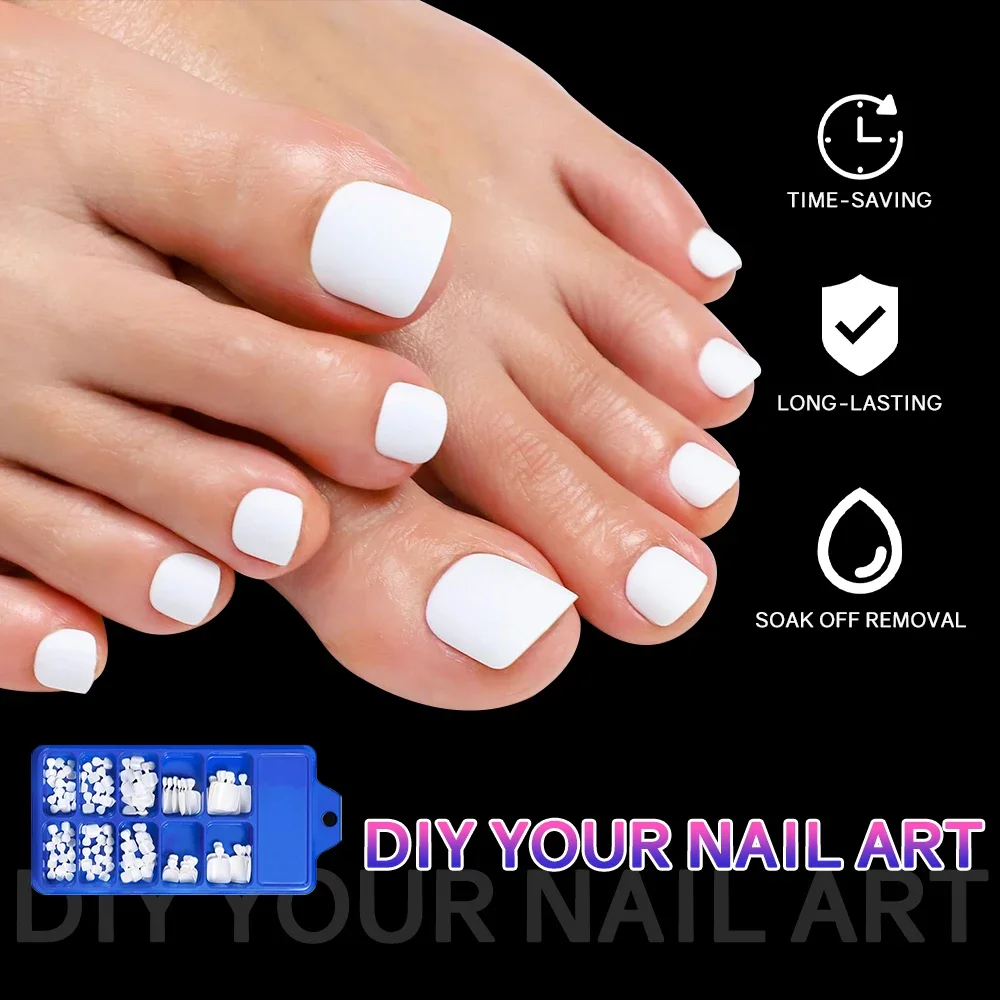 Uñas postizas cuadradas para dedos de los pies, herramienta de manicura de cobertura completa, color blanco Natural, 100 piezas