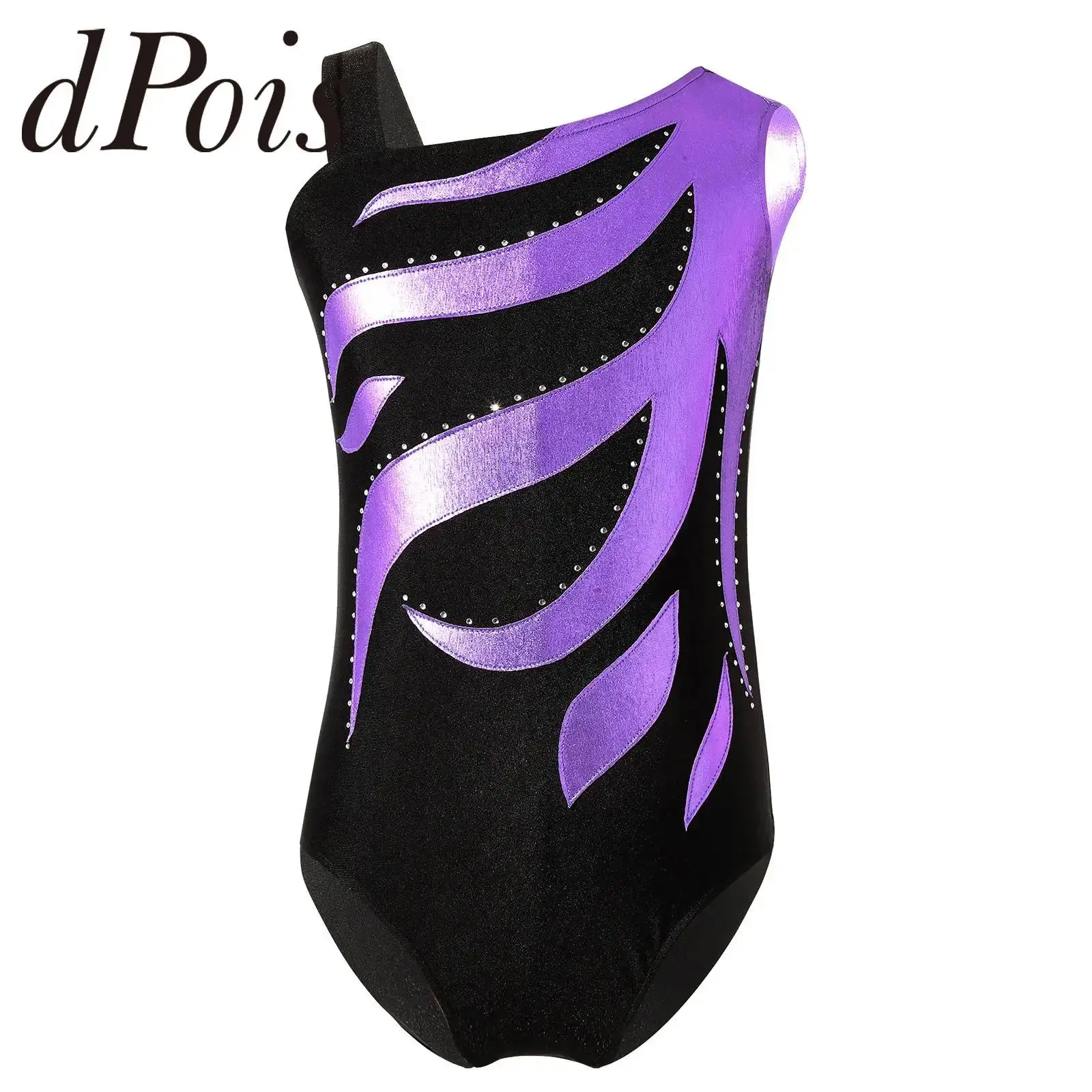 Kids Shiny Metallic Ballet Dance Leotards Children Ice Skating Bodysuit for Girls Teens Sleeveless Gymnastics Jumpsuit Dancewear