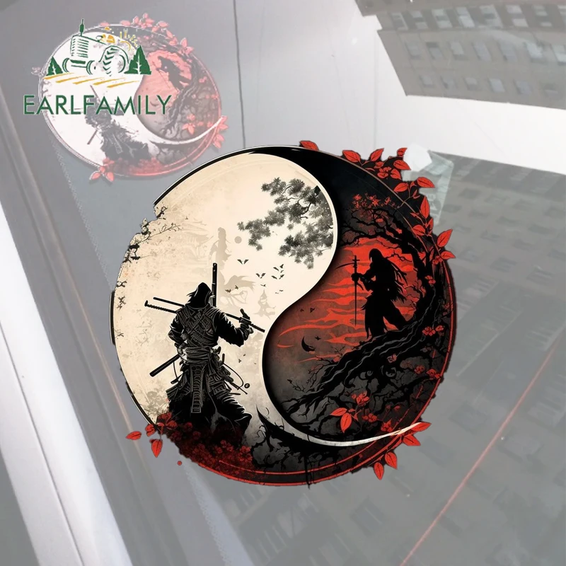 EARLFAMILY 13cm for Samurai Yingyang Japanese Style Ink Rouninn Car Stickers Cartoon Personality Decals Scratch-Proof Decor