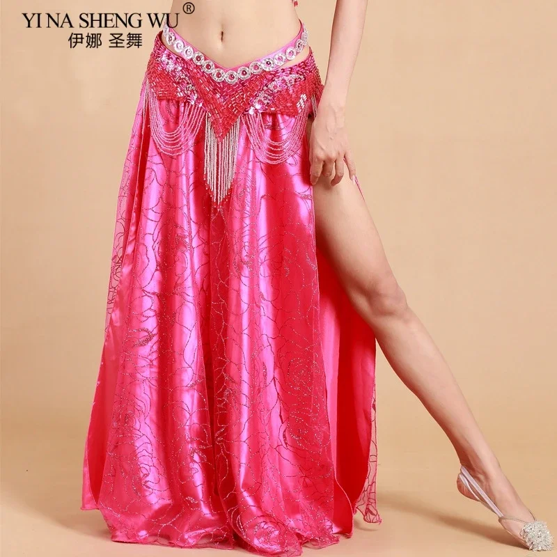Frauen Bauchtanz Kostüm Lange Sexy Rock Side Split Pailletten Rock Orientalischen Tanz Leistung Kleidung Kleid Bühne Tänzerin Neue