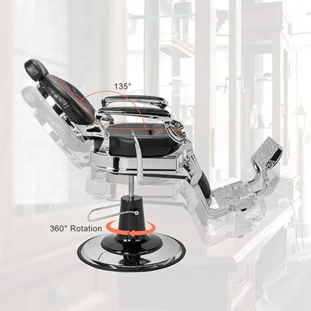 Heavy Duty Vintage Recline Barber Chair Hydraulic with Headrest, Supports up to 700lbs & 360° Rotatable, Professional Salon
