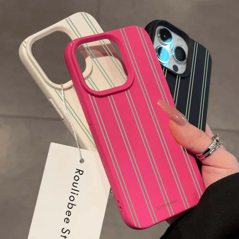 The Green Stripe Lichee Pattern Phone Case for iPhone 17/16/15/14/13/12/11 Pro Max XS X XR