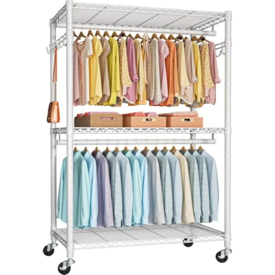 رف ملابس دوار P1 Plus بإطار عالي التحمل بقطر 22 مم وعجلات للاستخدام المنزلي وخزانة ملابس محمولة مع خزانة ملابس مزدوجة R