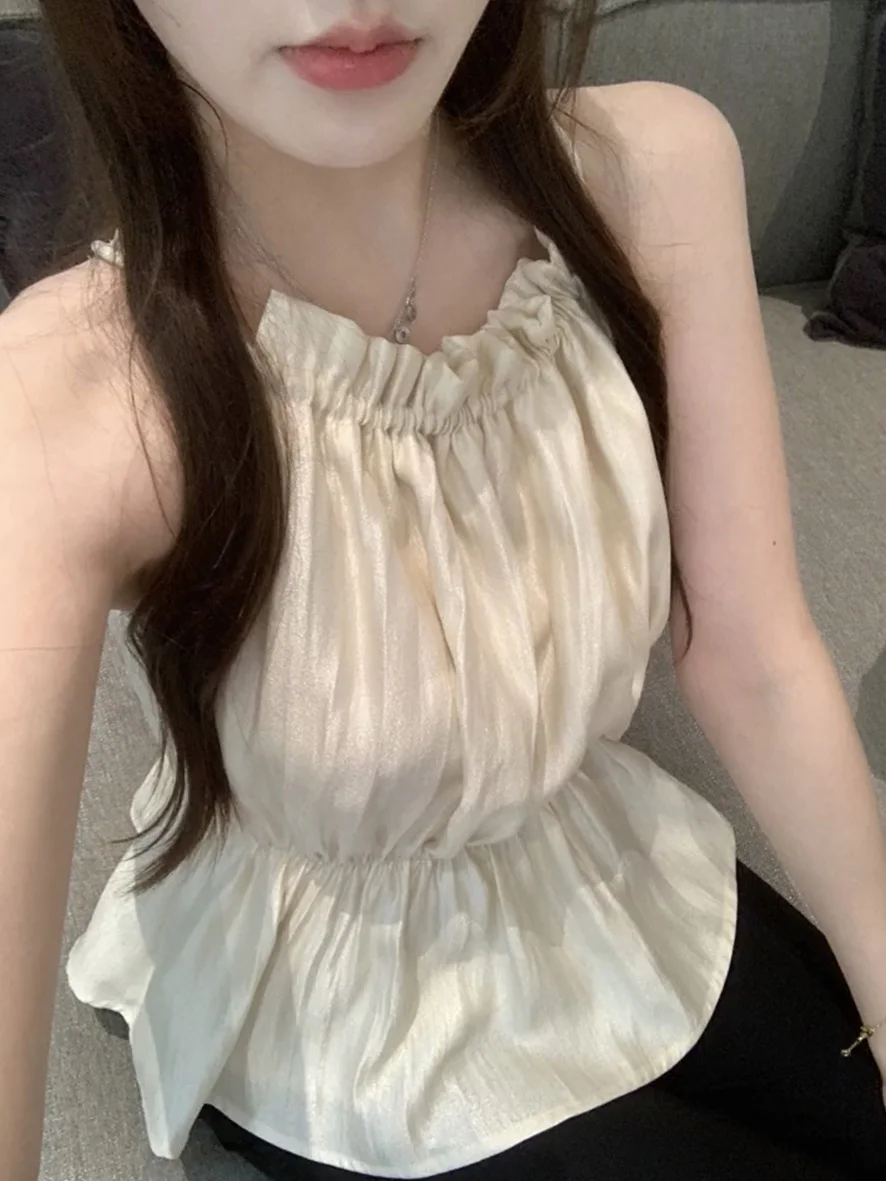 

Korean Sle Summer Design Color Faionable Agel Svel High Waist Waist Cinching Trendy ter Top Women's irt