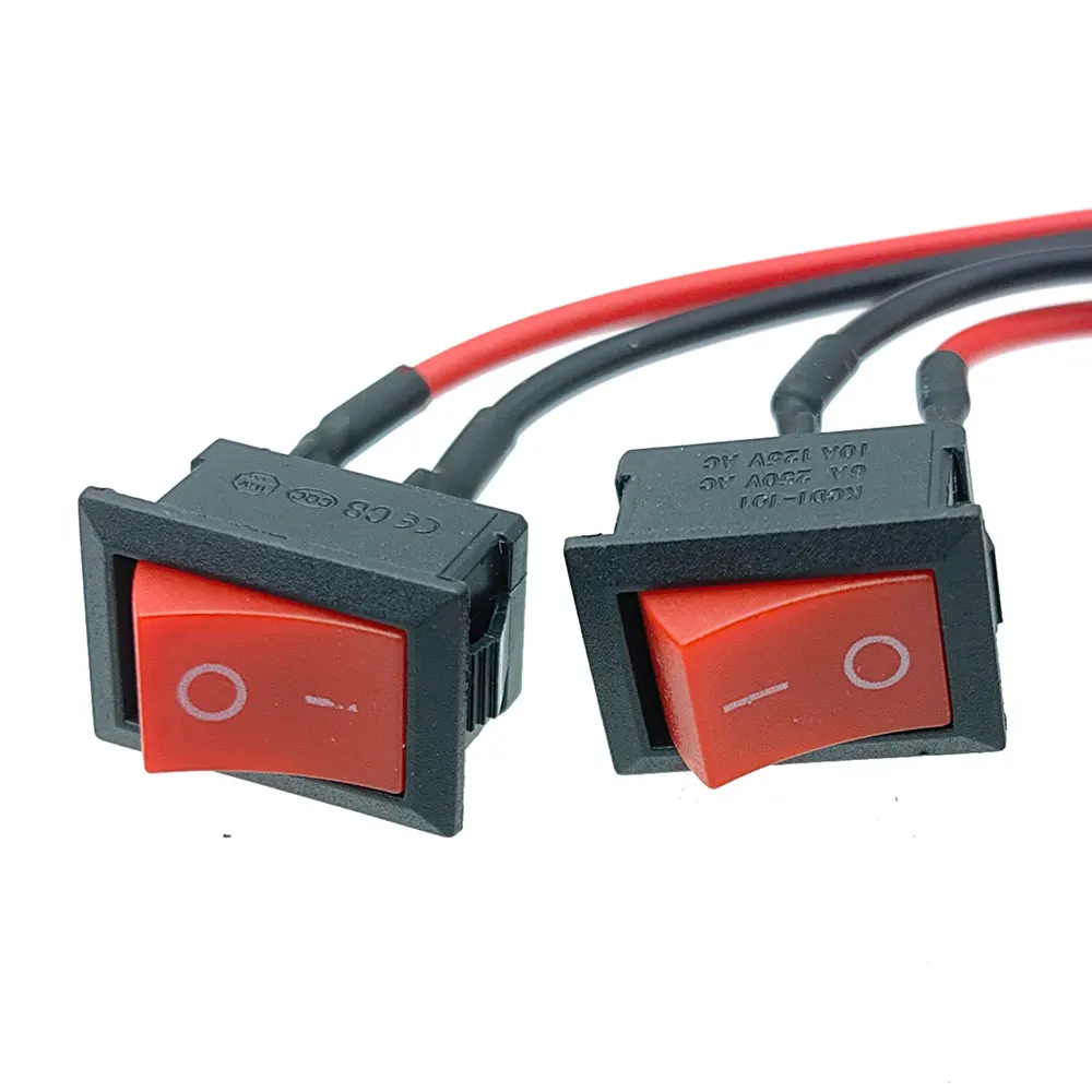 

10pcs 15*21MM KCD1-101 AC 6A 250V 2 Pin ON/OFF I/O SPST Snap in Mini Red Button Boat Rocker Switch