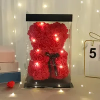 Romantic Artificial Flower Rose Teddy Bear with Gift Box String Lights Girlfriend Wife Birthday Anniversary Valentines Day Gifts