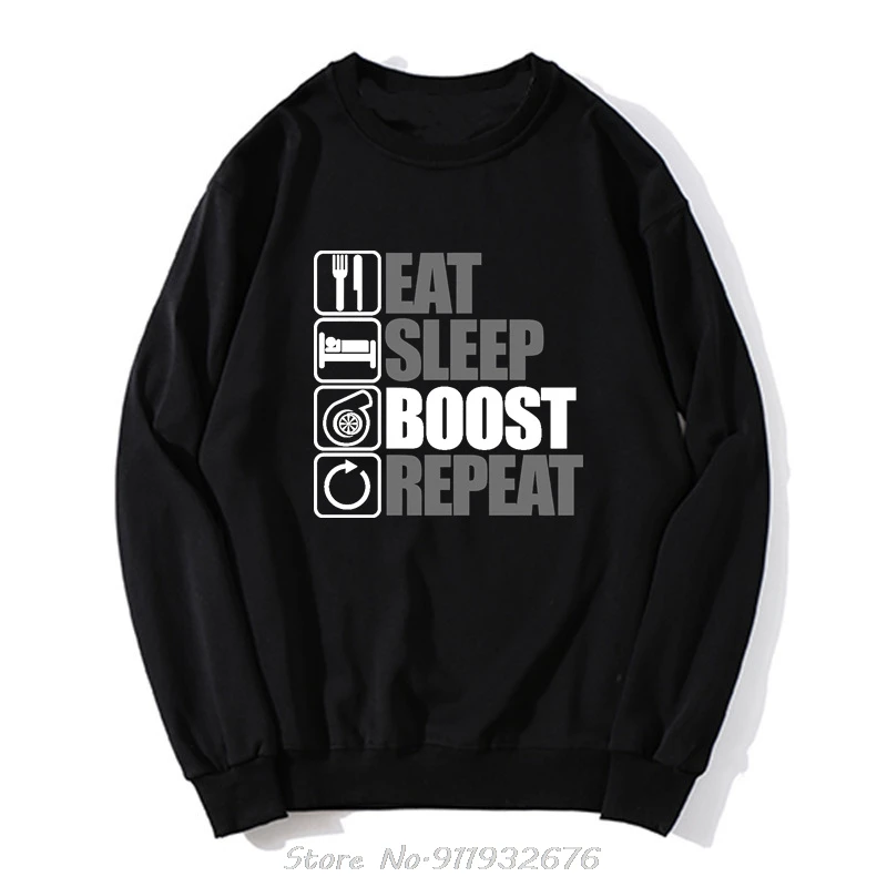 Eat Sleep Boost Repeat, Hoodie - Turbo Jdm Gti Vrx Evo Drag Racing Hip Hop Brand New Clothing Button Up Pullover Sweatshirt