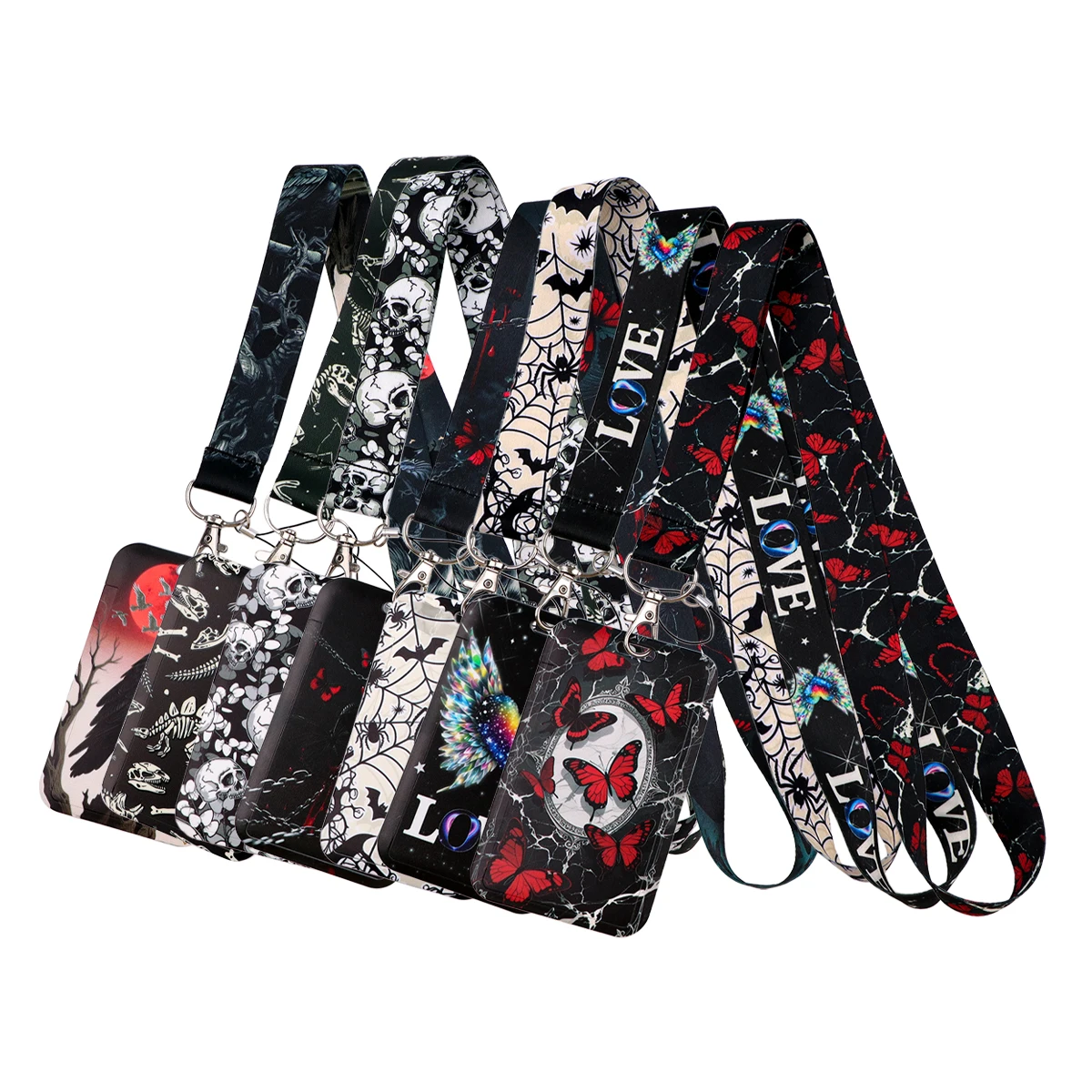 Dark Butterfly Spider Skull Lanyard Neck Strap Keychain Card Cover Badge Holder Mobile Phone Hang Rope Keyring Accessories Gifts