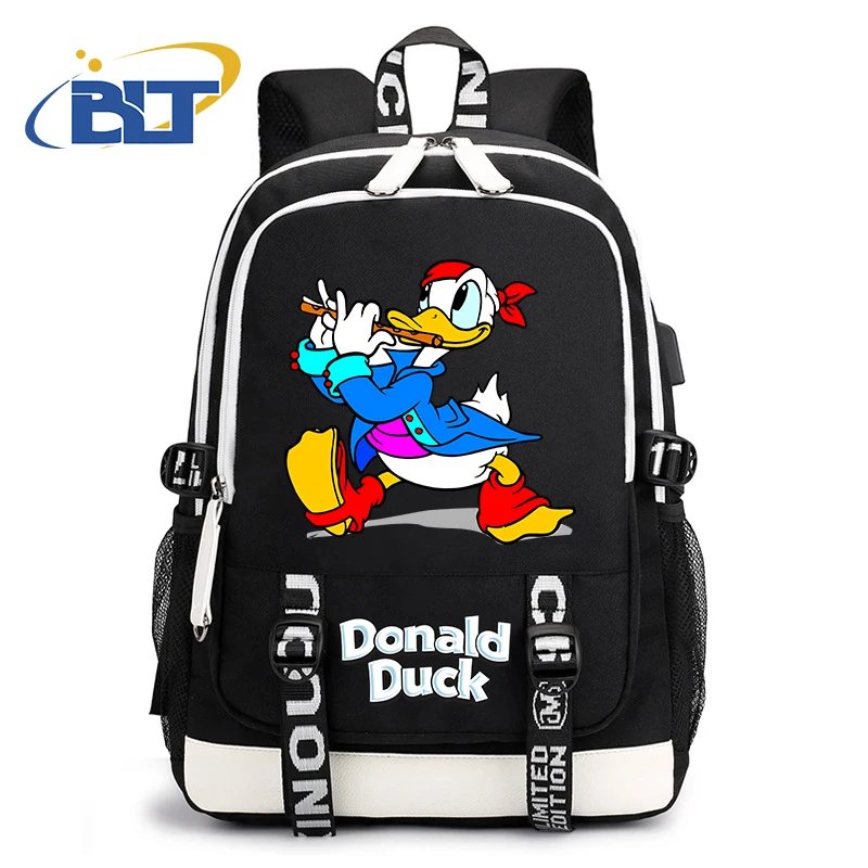 Disney Donald Duck Printed Student Schoolbag Youth Backpack USB Travel Bag