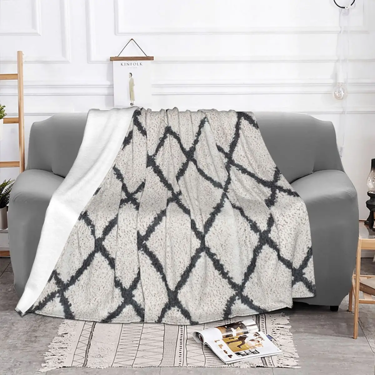 Sofa Fleece Geometric Black And White Texture Throw Blanket Warm Flannel Pattern Blankets for Bedroom Travel Sofa Bedspreads