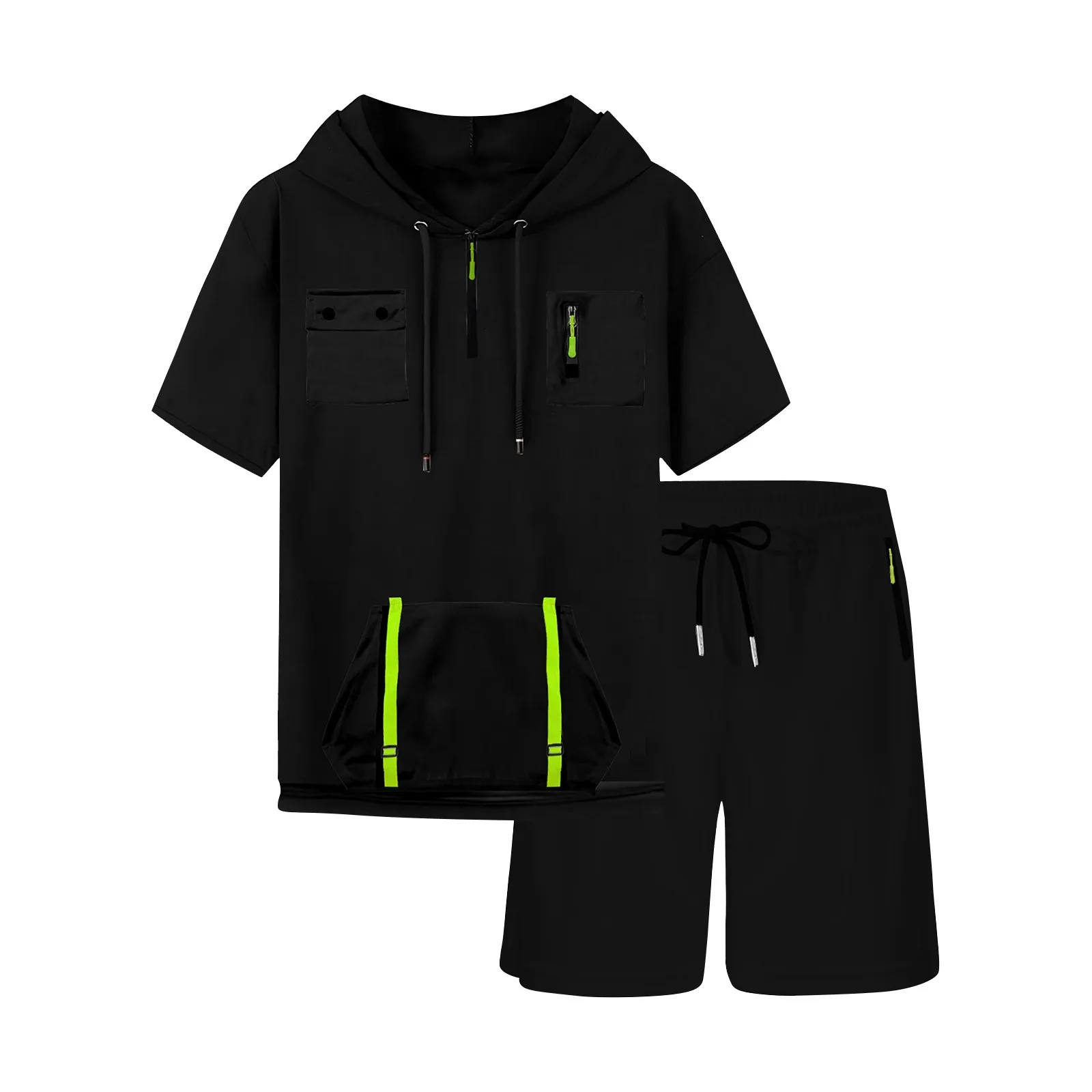 

Мужская летняя футболка с короткими рукавами и воротником с капюшоном, спортивные мужские повседневные шорты, костюм-двойка, мужской летний спортивный костюм